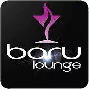 A black and purple logo for the baru lounge.